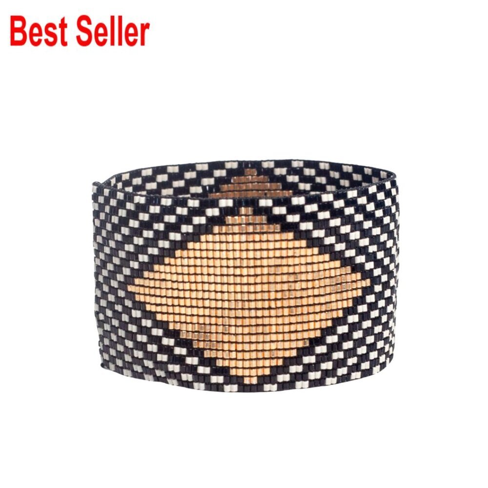 Glass Beaded Cuff Bracelet, Stretch Fit, Handmade Boho Jewelry